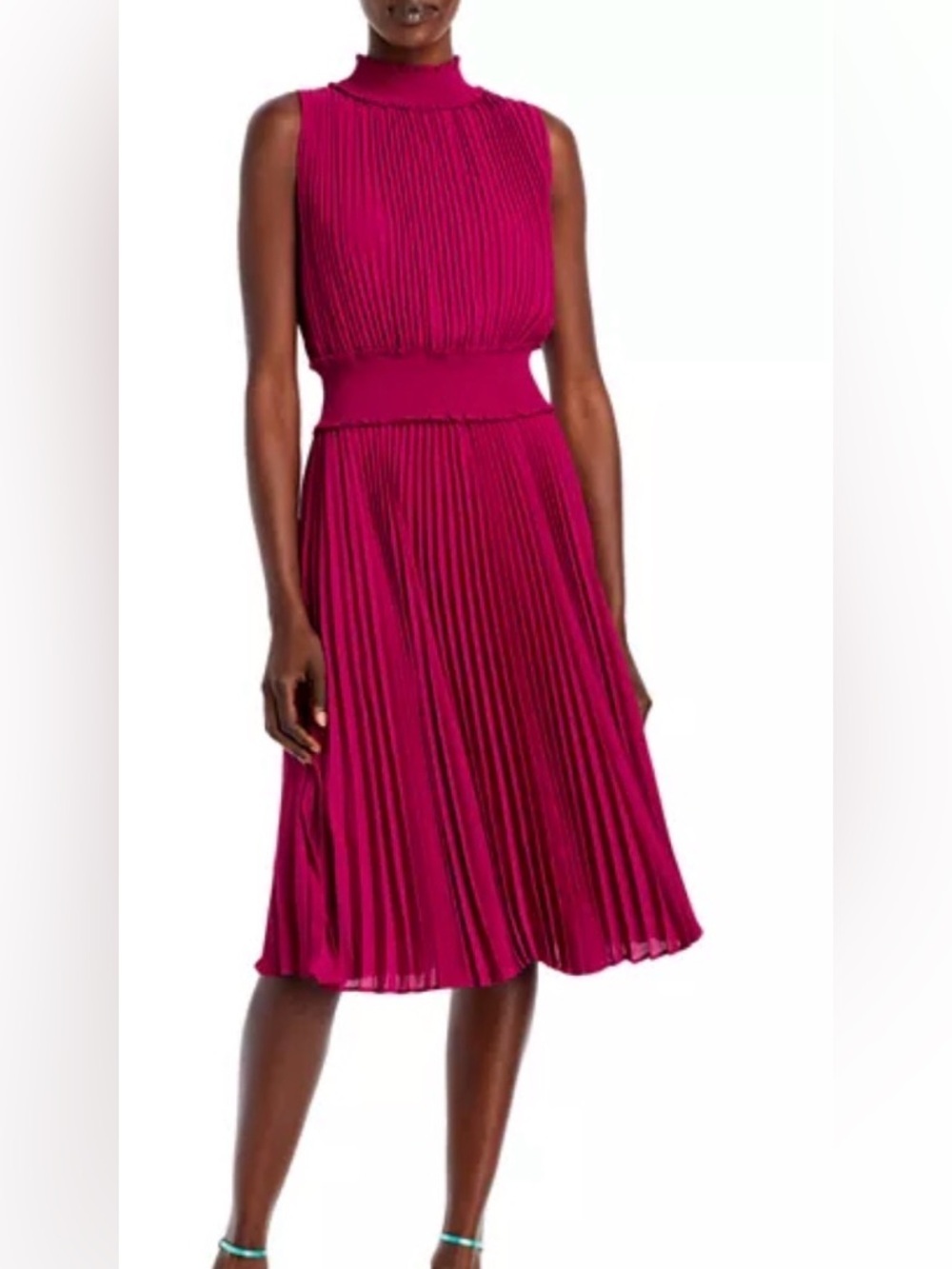 Nanette Lepore Mock Neck Sleeveless Pleated Midi Dress NWT 6